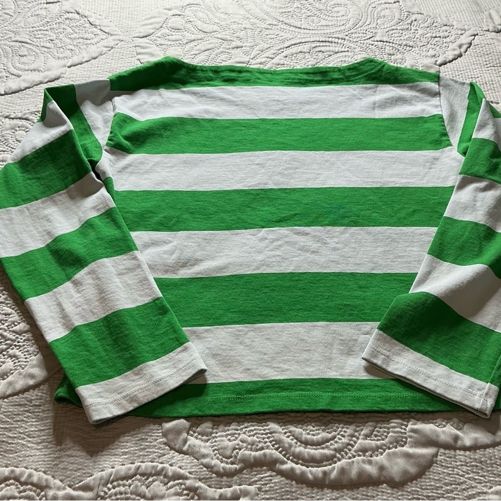 Y2k Vintage J .Crew Green and White Striped Short Sleeve Tee - Picture 2 of 5